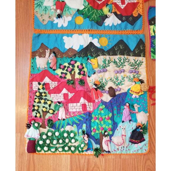 Vintage Arpillera Folk Art 3D Wall Hanging Seat Covering Peruvian Set Handmade - Picture 11 of 11